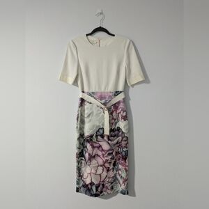 Ted Baker White and Purple Floral Midi Dress